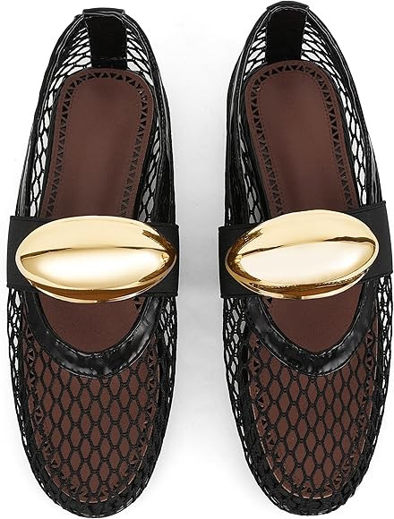 AMINUGAL Mesh Ballet Flats Shoes for Women Fashion Round Toe Fishnet Flats for Women Buckle Strap... | Amazon (US)
