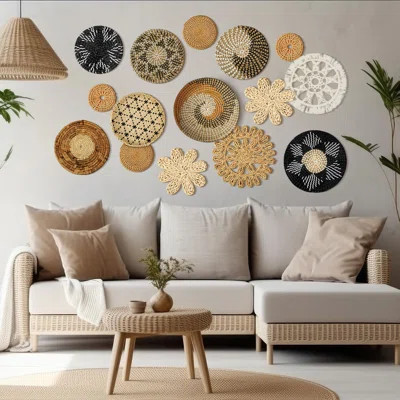 15 Pcs Boho Wall Basket Decor Handcrafted Seagrass Woven Wall Basket Rustic Round Woven Hanging Art For Home Farmhouse Kitchen Table Living Room(Styli | Wayfair North America