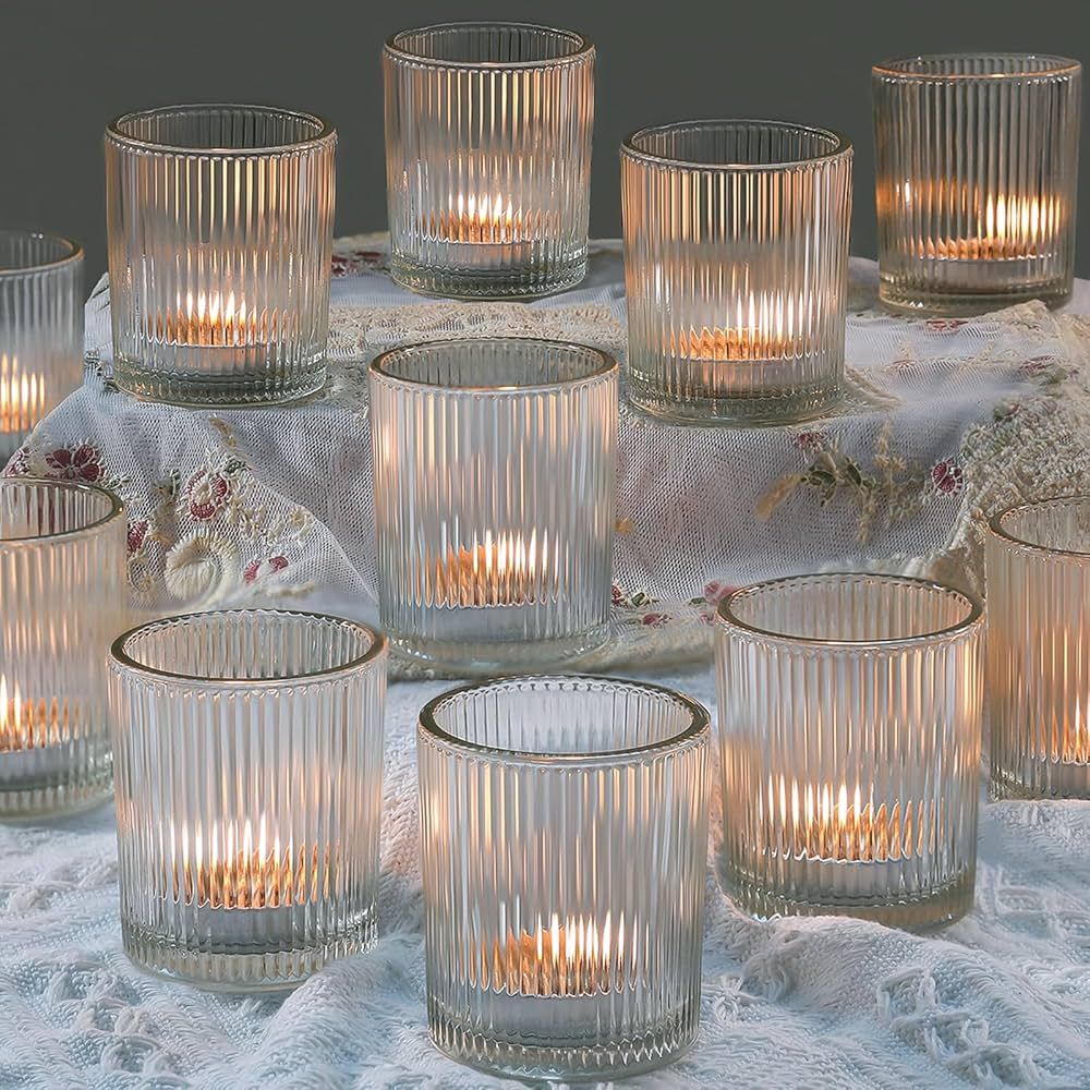 12 Pcs Clear Votive Candle Holders for Table Centerpieces, Glass Candle Holders Bulk for Wedding,... | Amazon (US)