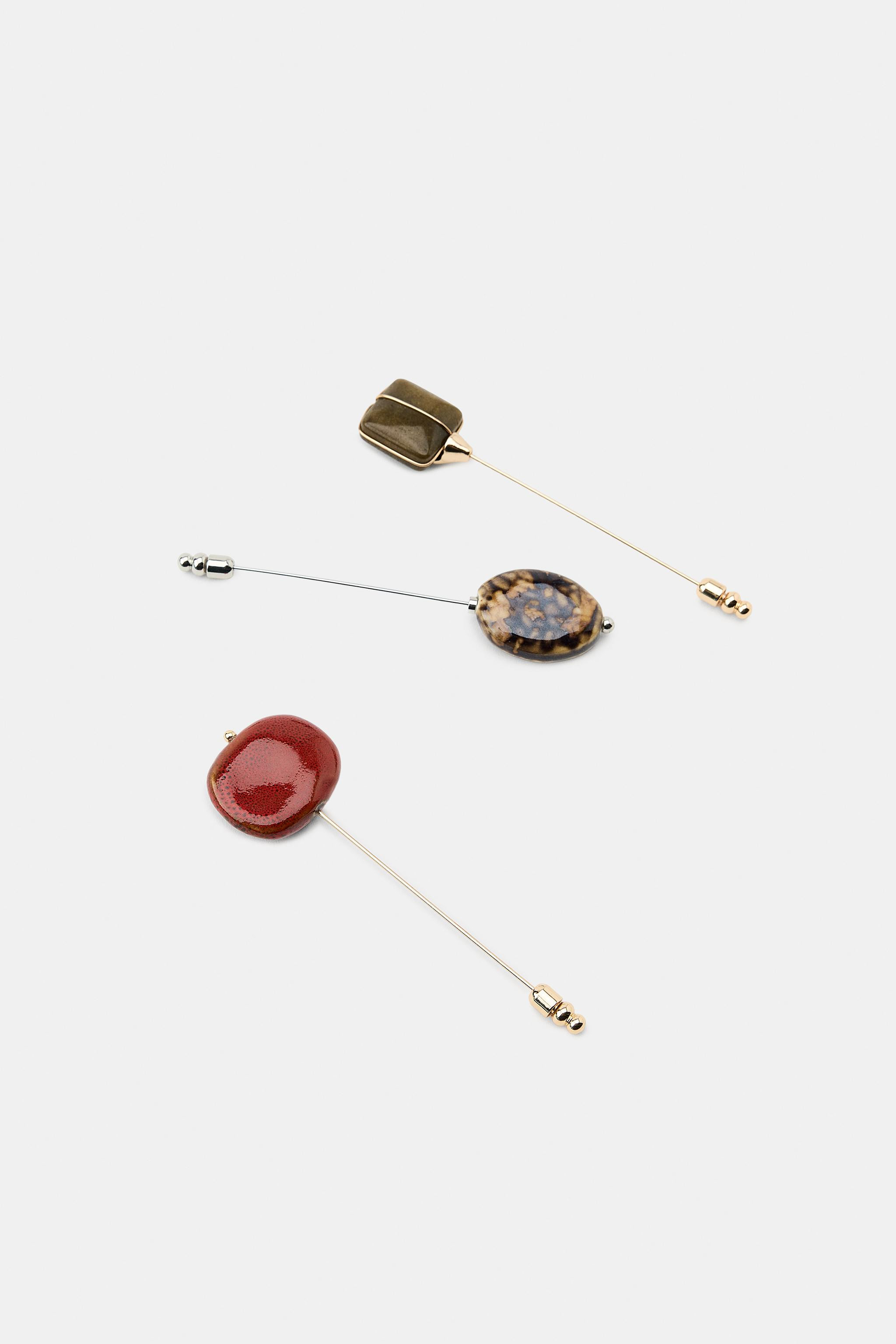 3-PACK OF PIN BROOCHES WITH STONES | Zara UK