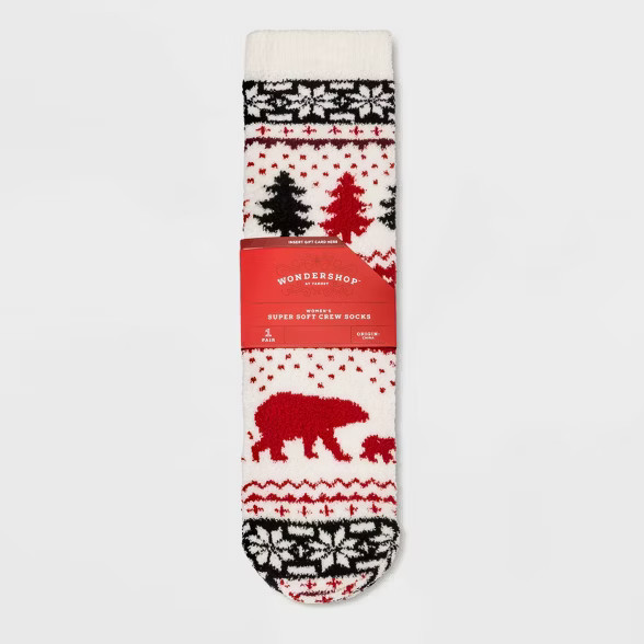 Women's Bear Fair Isle Cozy Crew Socks with Gift Card Holder - Wondershop™ Ivory 4-10 | Target