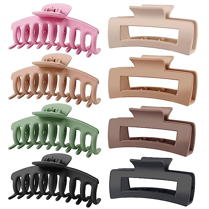 TOCESS 8 Pack Big Hair Claw Clips for Women Large Claw Clip for Thin Thick Curly Hair 90's Strong... | Amazon (US)