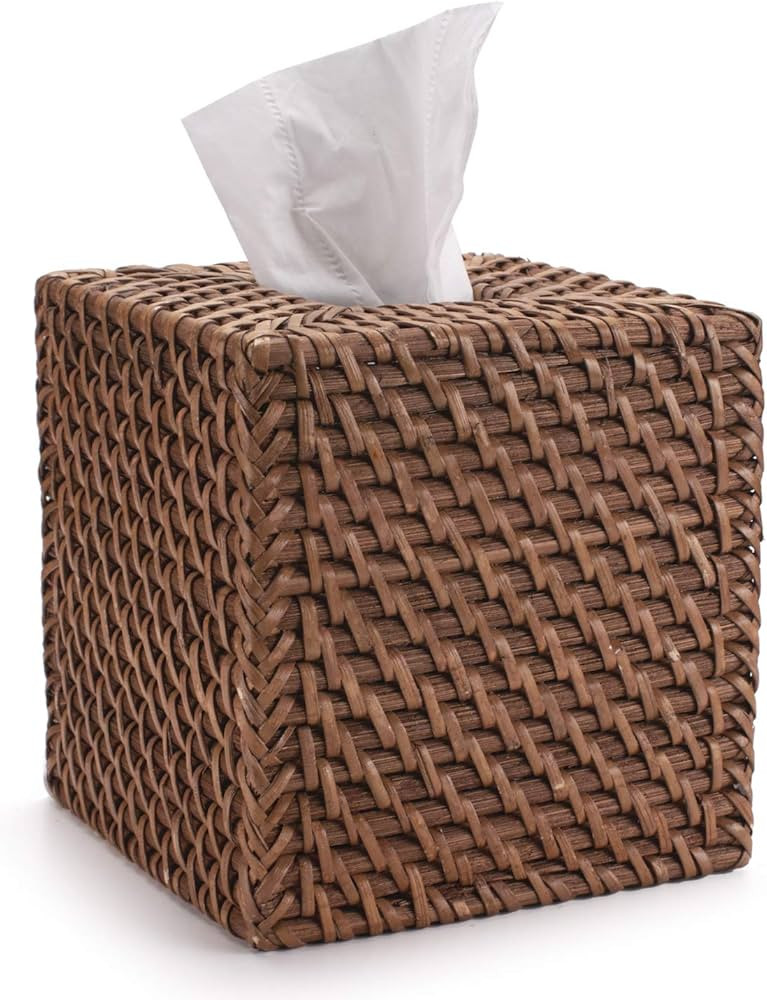 Rattan Tissue Box Cover Natural Woven Facial Napkin Holder Square (Honey Brown, 5.5x5.5x5.9 Inch) | Amazon (US)