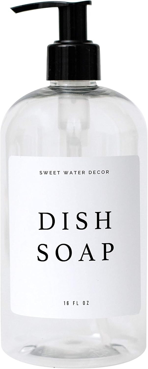 Sweet Water Decor Clear Plastic Jar | Refill Dish Soap Dispenser | 16 oz Refillable Bottle with Pump | Amazon (US)