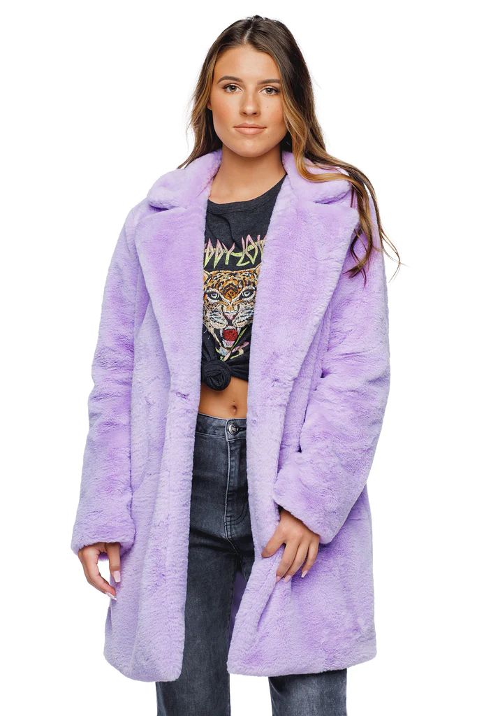 BuddyLove Diana Faux Fur Mid Thigh Length Coat - Lilac | BuddyLove