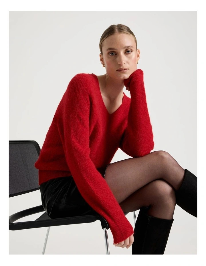 BlaqV Neck Knit Jumper in Red | Myer
