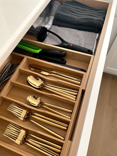 I am obsessed with these kitchen amazon finds! I love the gold flatware set the most, but the bamboo drawer organizer is a very close second. I wanted neutral kitchen towels that aren’t boring and this set delivered. I’m ordering another set of the forks, knives, and spoons to have service for 8 to match my plate set.

home decor // kitchen // flatware // cutlery // silverware // kitchen organization 

#LTKhome #LTKFind #LTKunder100