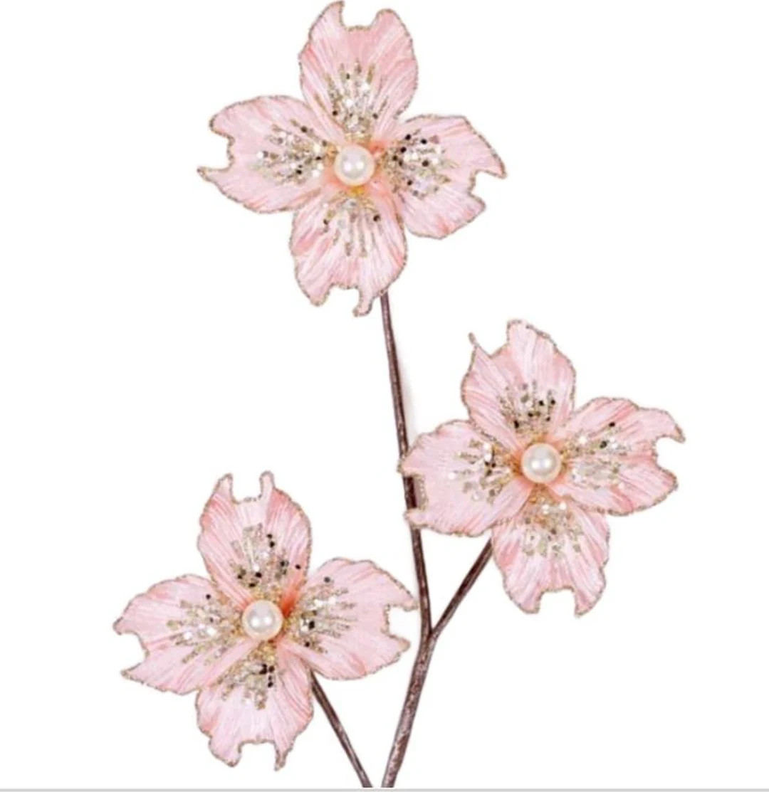 27 inch, Farrisilk Pink Victorian Dogwood Floral Stem, Christmas Decor, Tree Decoration, Wreath A... | Etsy (US)