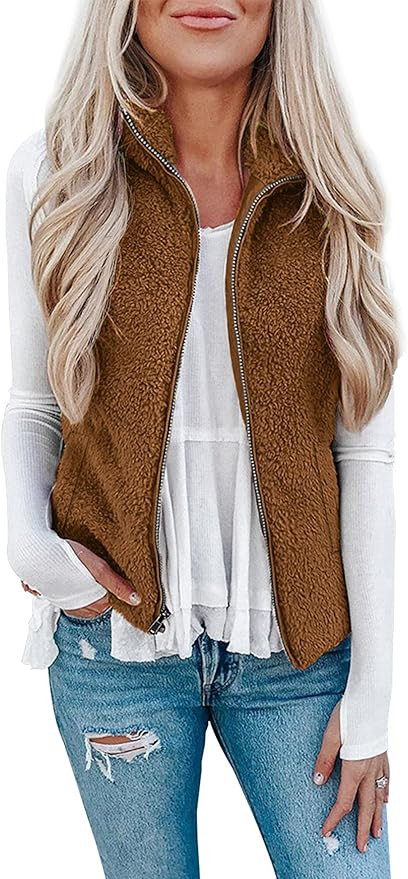 LOMON Womens Fuzzy Sherpa Fleece Jacket Lightweight Vest Cozy Sleeveless Cardigan Zipper Waistcoa... | Amazon (US)