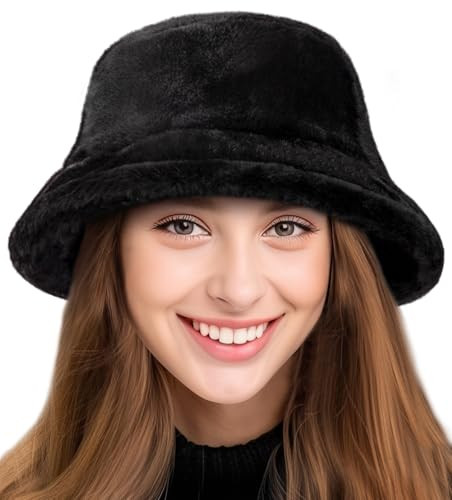 HONGTEYA Winter Bucket Hat Fluffy Faux Fur Fisherman Cap for Women Men Solid Color Style | Amazon (US)