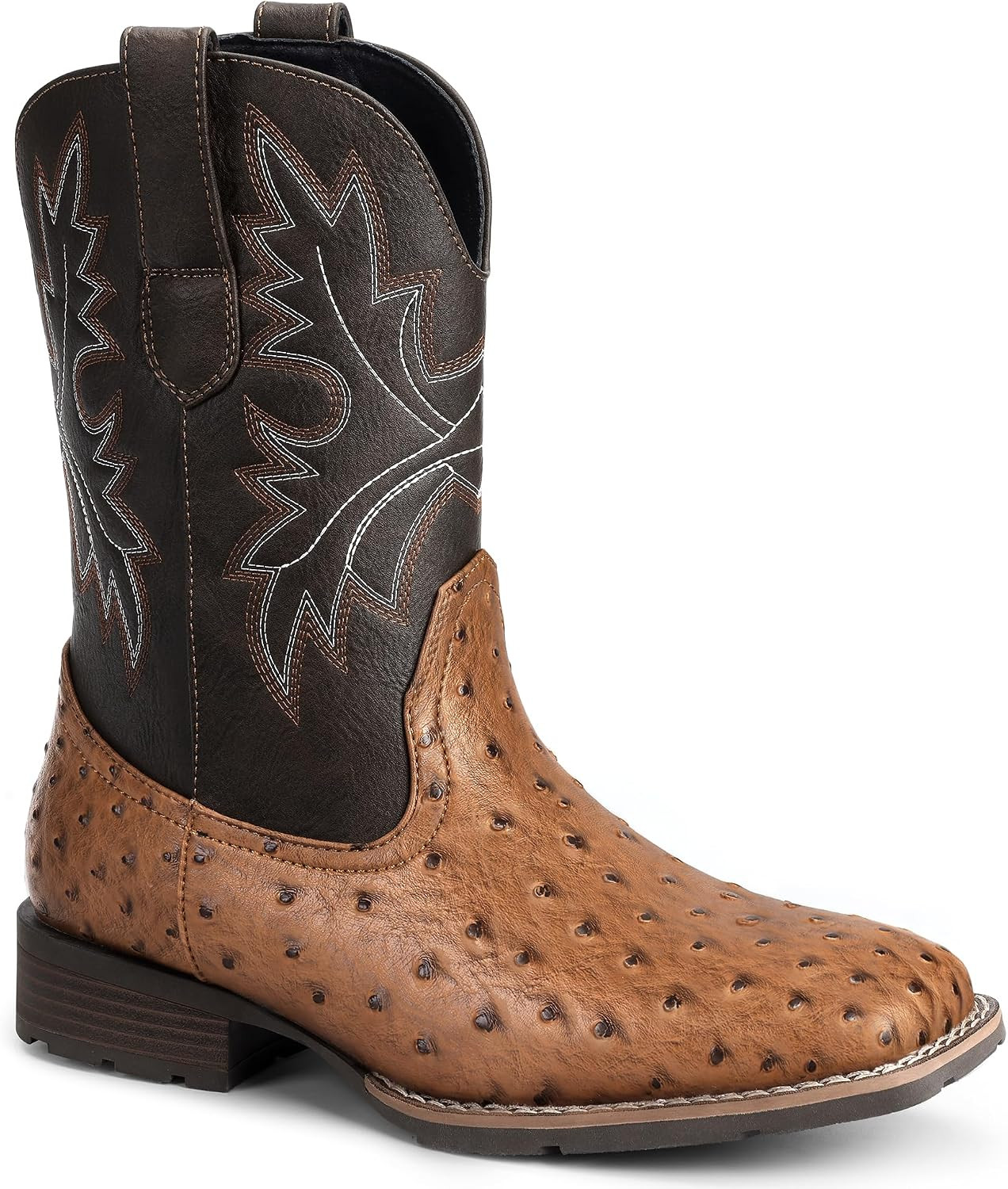 Cowboy Boots for Men - Western Men's Boots with Classic Embroidered, Slip on Square Toe Boots, Slip Resistant Country Boots Chunky Heel Ankle, Durable Short Boots for Spring Fall | Amazon (US)