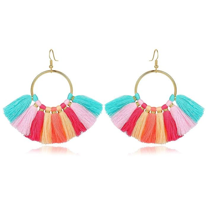 Tassel Fashion Christmas Hoop Bohemian Earrings for Women Girls | Amazon (US)
