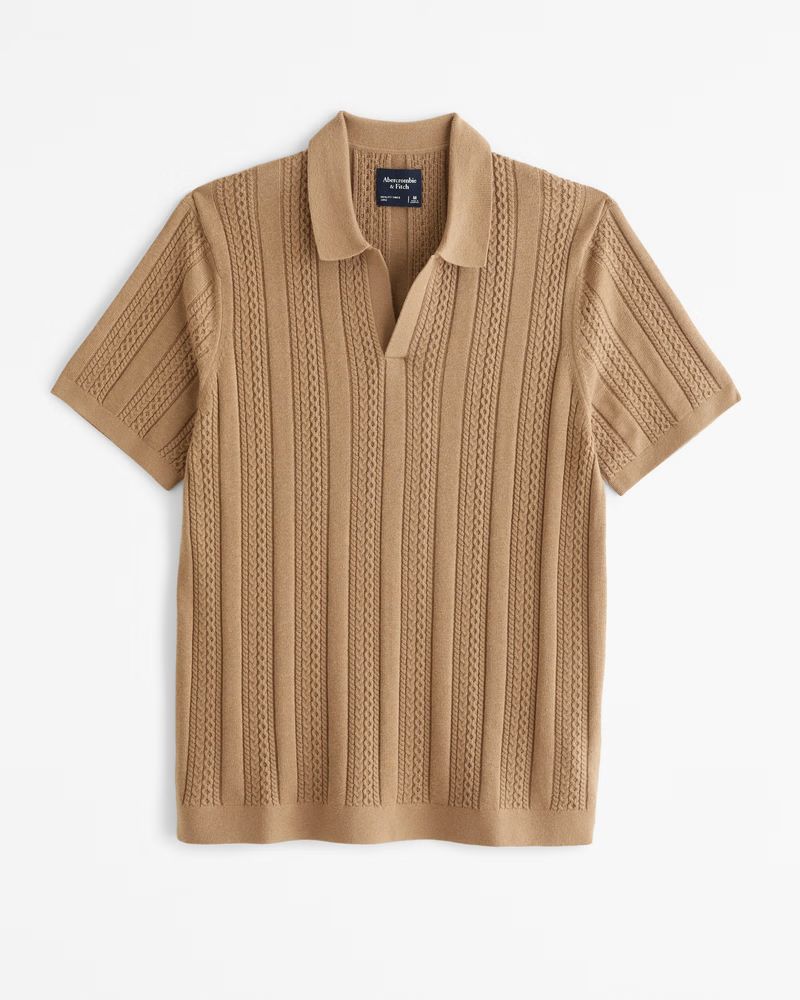 Men's Cable Stitch Johnny Collar Sweater Polo | Men's Tops | Abercrombie.com | Abercrombie & Fitch (US)