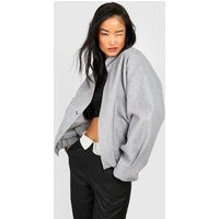 Womens Wool Look Oversized Bomber Jacket - Grey - 10 | boohoo (US & Canada)