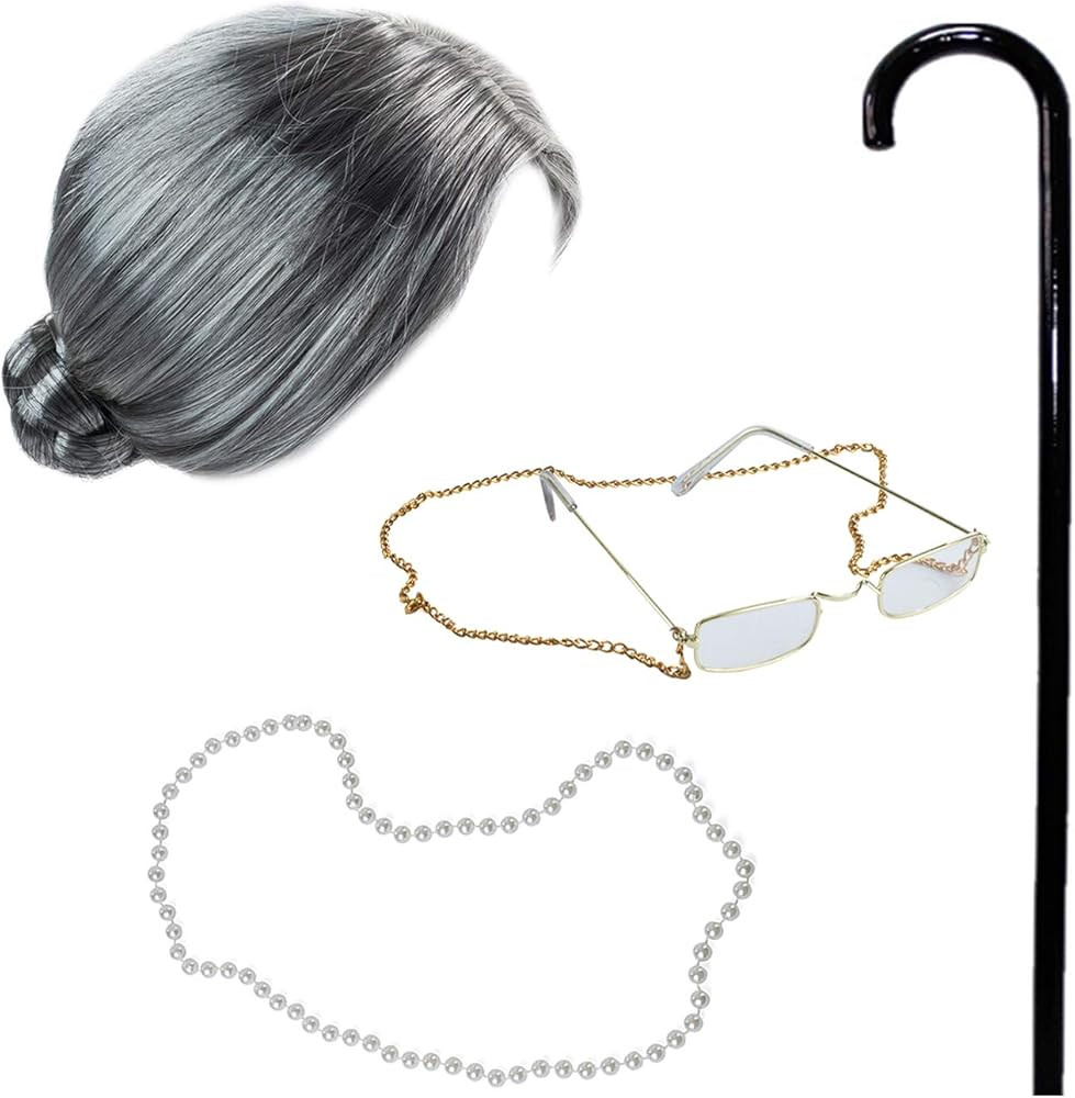 Tigerdoe Old Lady Costume With Cane - Granny Wig - Grandma Dress Up - Granny Glasses - 4 Pc Set O... | Amazon (US)