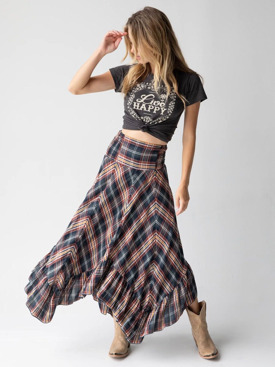 Feelin' Alive Convertible Midi Skirt - Navy Plaid | Natural Life