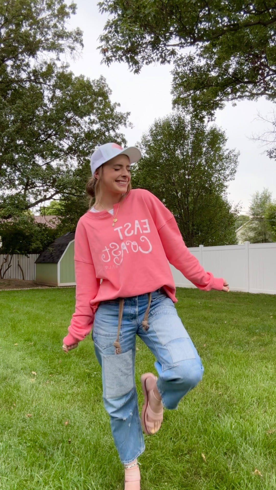8/12/25 ootd!

Hat: All Things Lilly Ann
Crewneck: All Things Lilly Ann
T-Shirt: Abercrombie 
Jeans: Free People
Sandals: Free People (old)
Jewelry: Amazon

Coral oversized summer sweatshirt lightweight style, moxie railroad barrel jean we the free, olive green tie waist low slung jeans, east coast girl gal graphic tee crewneck, Amazon affordable jewelry, chunky colorful charm necklace, layered style look, pink platform high ankle leather sandal free people lug sole style, pastel pink Pinterest girl summer outfit style inspo inspiration, tall girl style outfit ideas

#LTKFindsUnder100 #LTKStyleTip #LTKSeasonal