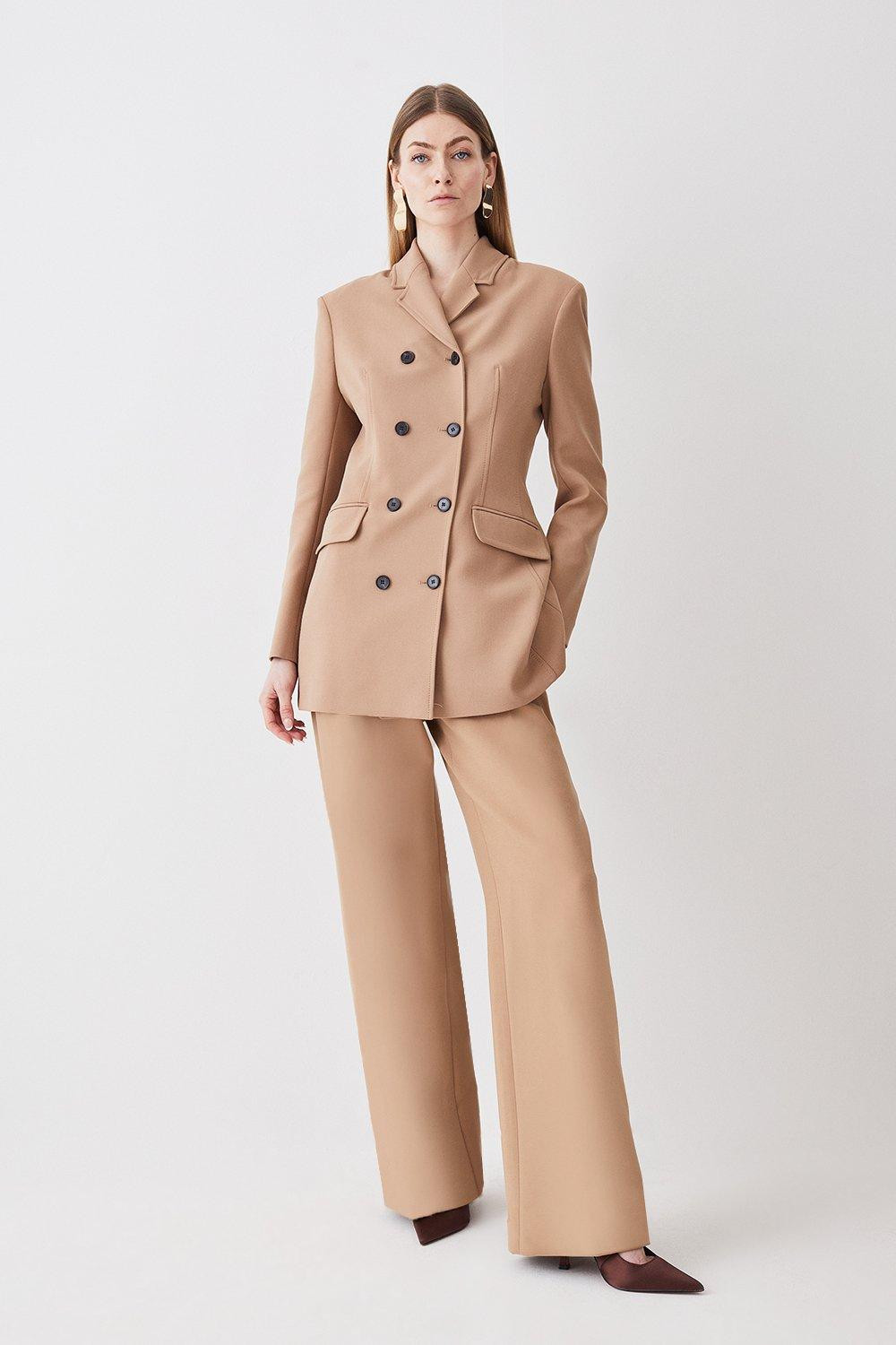 Compact Stretch High Button Double Breasted Blazer & Trouser Set | Karen Millen | Karen Millen UK + IE + DE + NL