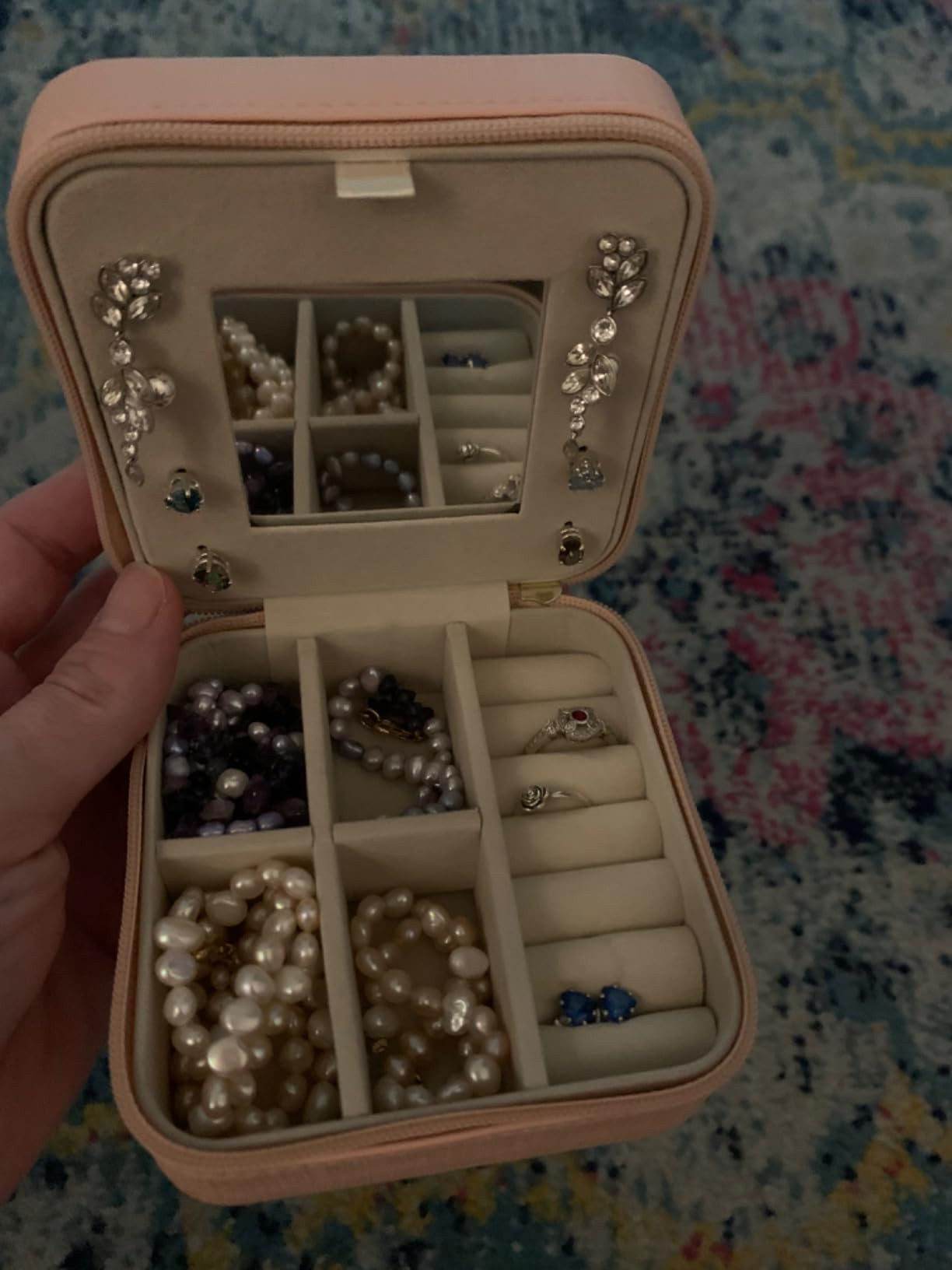 Vlando Small Travel Jewelry Box Organizer - Display Case for Girls Women Gift Rings Earrings Neck... | Amazon (US)