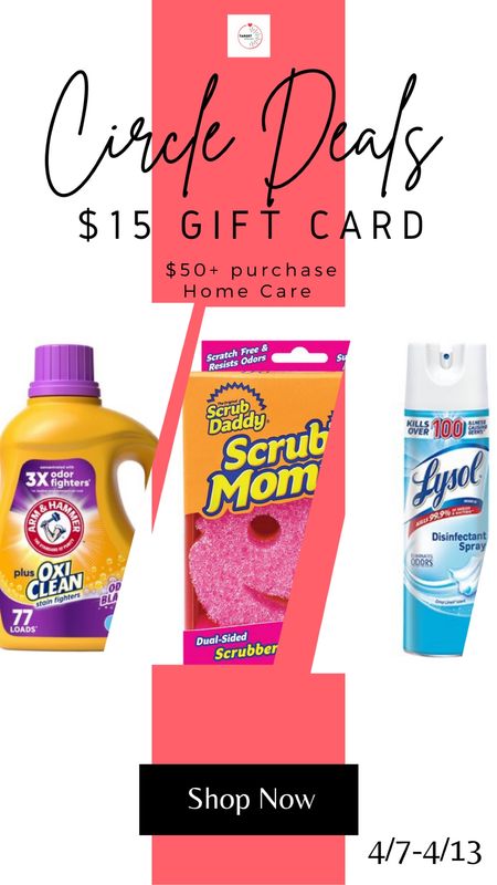 Target Circle Household Cleaning Essentials Deals: Spend $50+ purchase Grt Target $15 Gift Card #lysol #scrubdaddy #laundrydetergent #ckeanungsupplies #targetcircle #targetdeals 

#LTKxTarget #LTKfamily #LTKhome