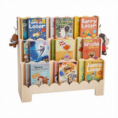 VEVOR Montessori Bookshelf, 3-Tier Scalloped Kids Bookshelf, Front Facing Toddler Bookcase, Dual Hooks for Hanging Backpacks, Baby Bookshelf ,Brown | Target