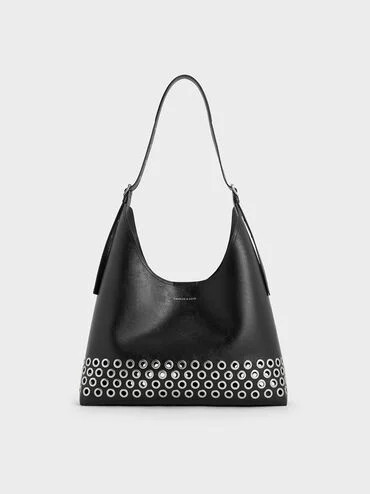 Noir Liv Grommet Hobo Bag | CHARLES & KEITH UK | Charles & Keith UK