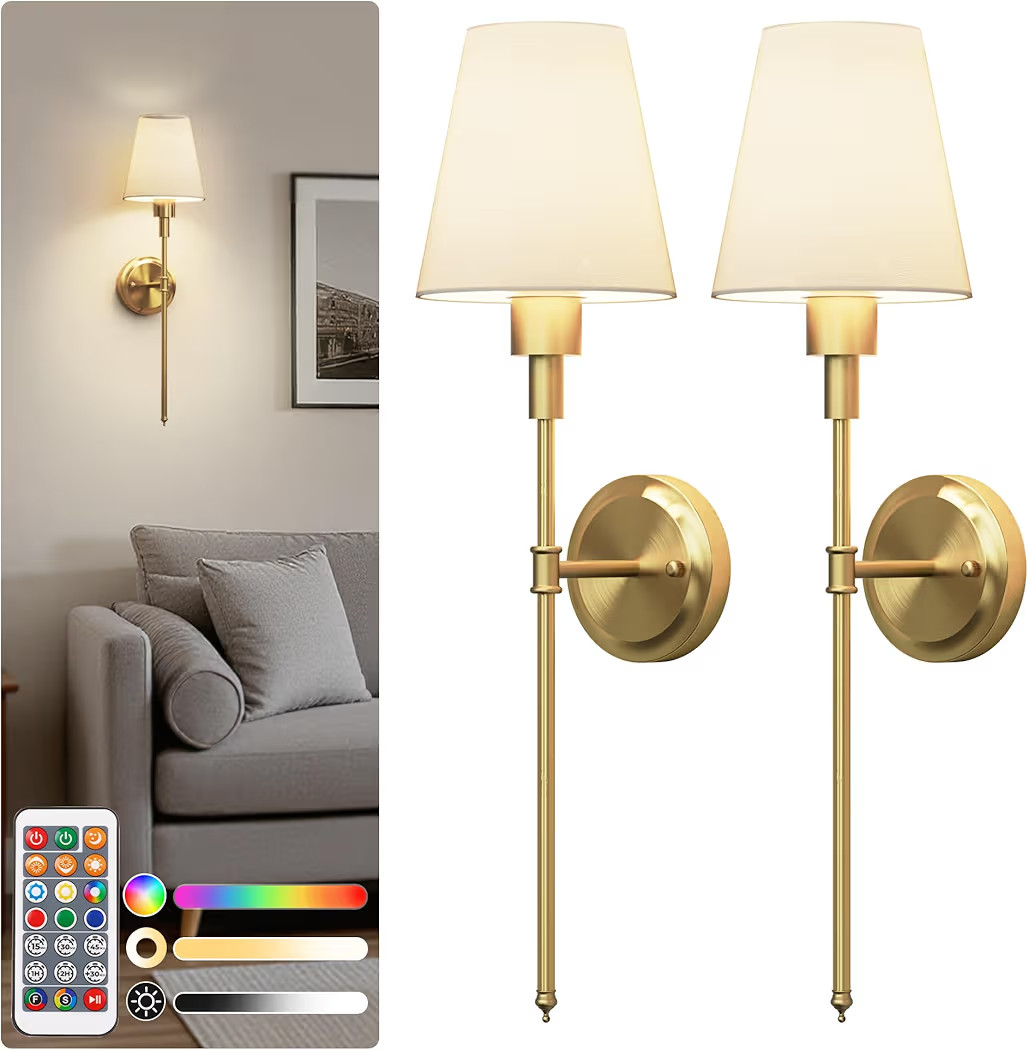 DORESshop Battery Operated Wall Sconce Set of 2, Wall Light Wireless Easy to Install Remote Contr... | Amazon (US)