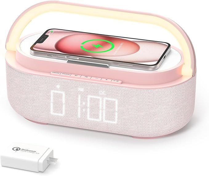 COLSUR Bluetooth Speaker with Wireless Charger, FM Radio, Dimmable LED Night Light, Dual Wireless... | Amazon (US)