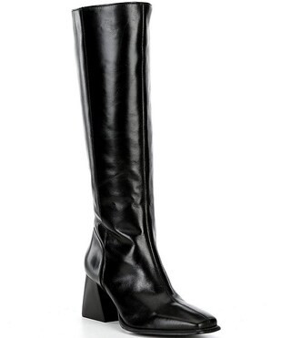 Sole-Sister Glossy Leather Square Toe Block Heel Tall Boots | Dillard's