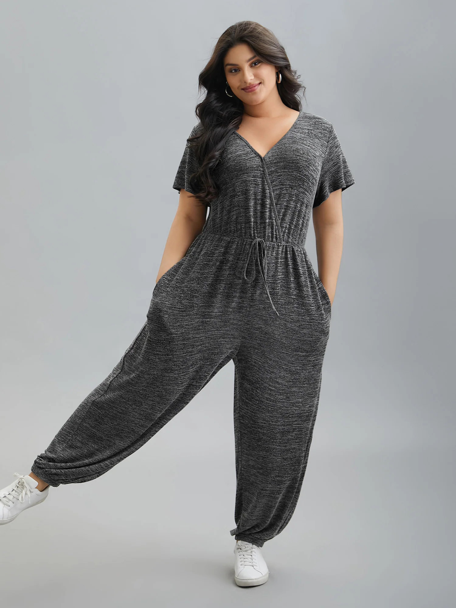 Plain Wrap Drawstring Pocket Jumpsuit | Bloomchic
