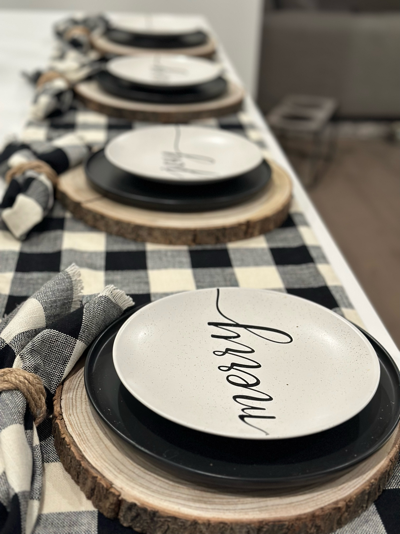 Christmas table setting, black and white, modern farmhouse Christmas, rustic Christmas, black and white holiday decor 

#LTKSeasonal #LTKhome #LTKHoliday