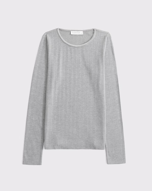 Long-Sleeve Pointelle Sleep Top | Abercrombie & Fitch (US)