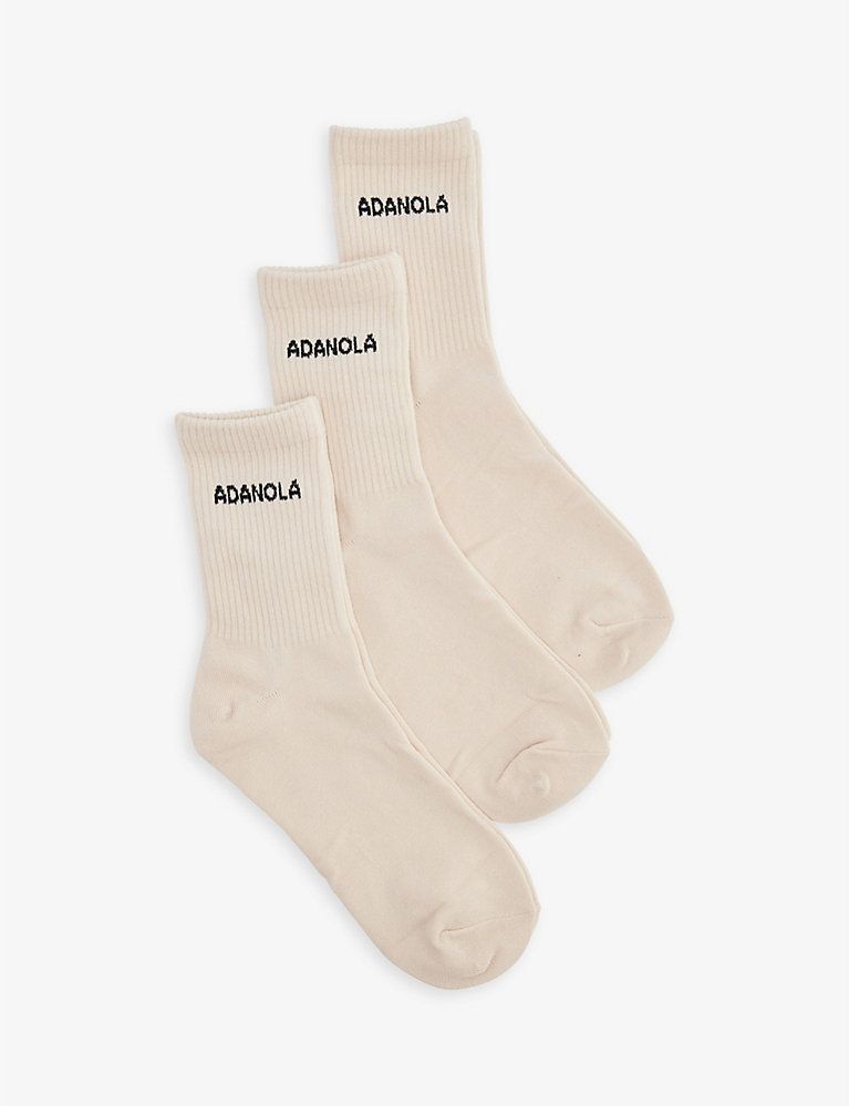 ADANOLA Logo-intarsia ribbed pack of three stretch-bamboo blend socks | Selfridges