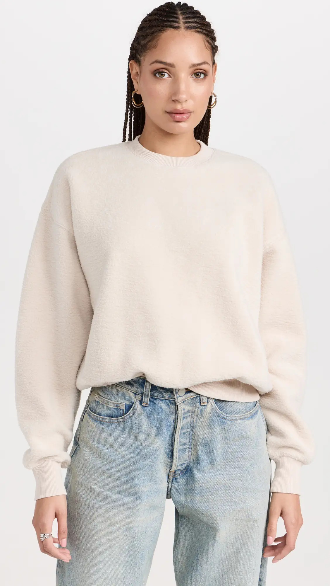 Good American Sherpa Fleece Crew Sweatshirt | Shopbop | Shopbop