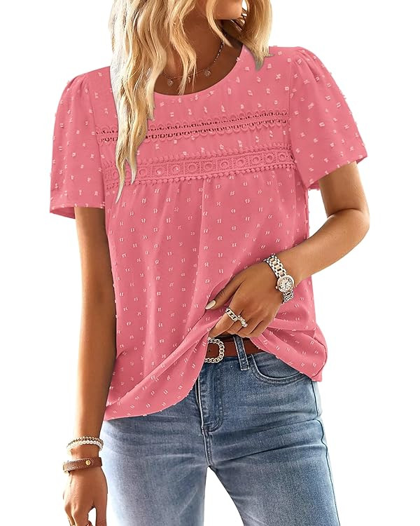 BETTE BOUTIK Women Boho Tops Short Sleeve Summer Flowy Shirts Dressy Casual Loose Trendy Blouses | Amazon (US)