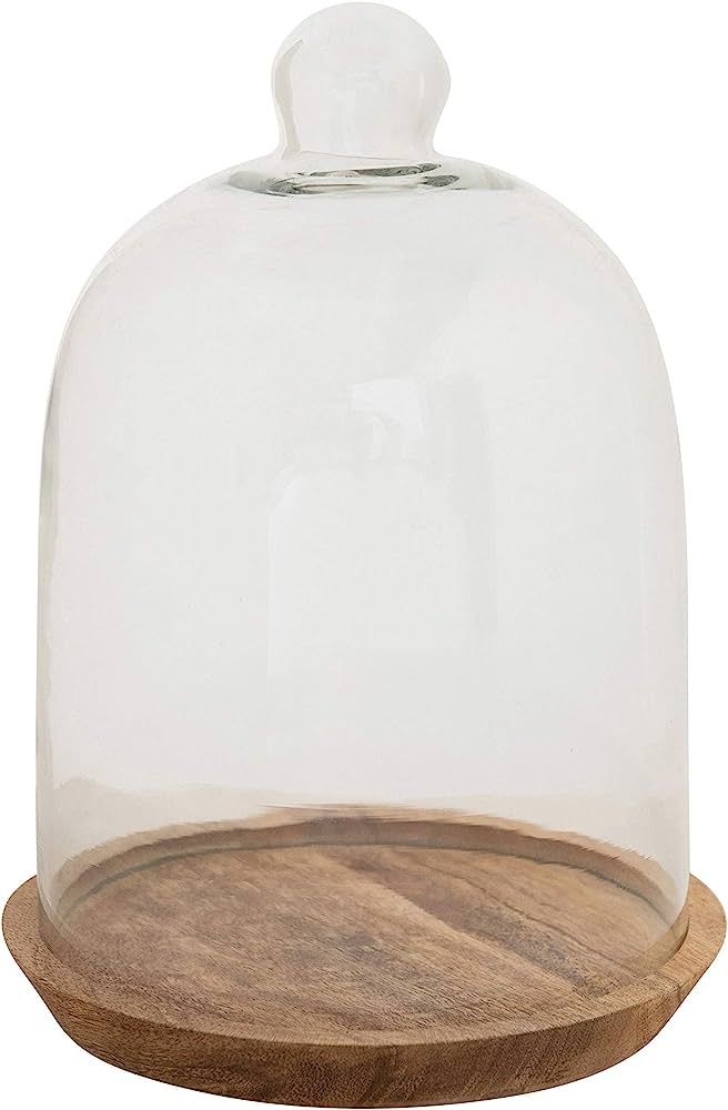 Creative Co-Op Glass Mango Wood Base Cloche, 6-3/4" Round x 8-3/4"H, Clear | Amazon (US)