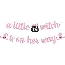 Pink A Little Witch Is On Her Way Banner for Halloweenn Baby Shower Decoration for Girl Hocus Pocus  | Amazon (US)