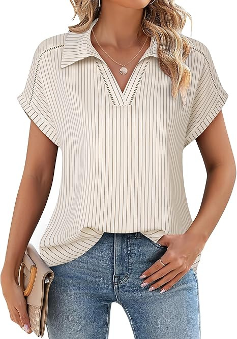 Timeson Women's Short Sleeve Chiffon Blouses Office Work Dress Shirts Business Casual Tops | Amazon (US)