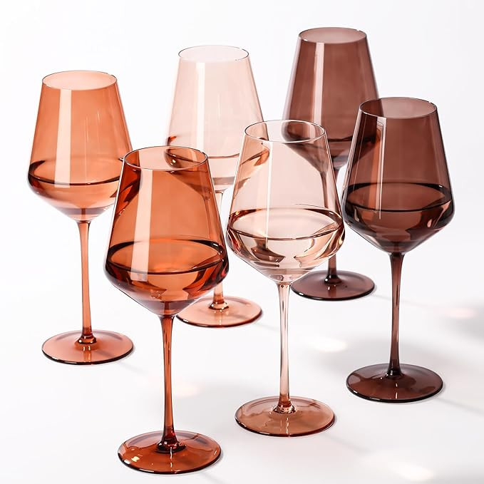 Venus Colored Wine Glasses Set of 6, Handblown Wine Glasse,Amber Coloful Glassware，17OZ for Red... | Amazon (US)