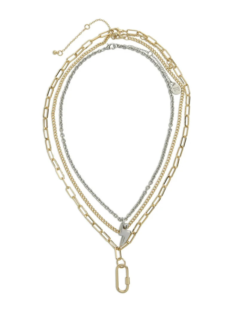 Madden NYC Women's Two Tone Western Lightning Bolt & Carabiner Necklace 3-Piece Set | Walmart (US)