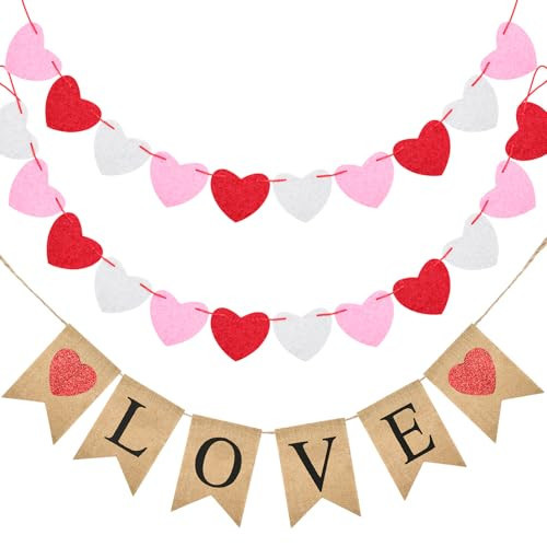 GCQQ Valentine's Day Banner - Red Felt Heart Garland and Love Burlap Decorations Banners with Hearts for Mantle, Fireplace, Wall Proposal Valentines Decor | Amazon (US)