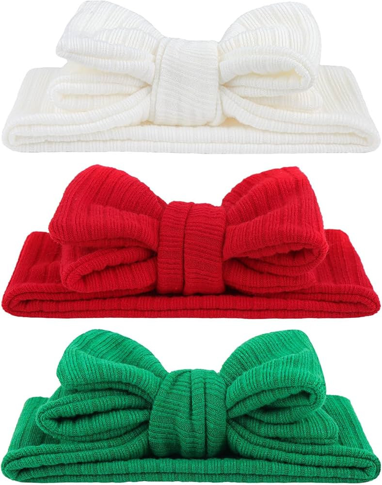 YanJie Christmas Baby Girls Headbands Red and Green Bow White Stretchy Waffle Hair Bows Toddler H... | Amazon (US)