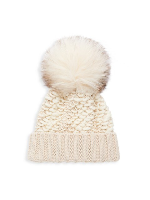 kyi kyi Fox Fur Pom-Pom Wool-Blend Beanie on SALE | Saks OFF 5TH | Saks Fifth Avenue OFF 5TH