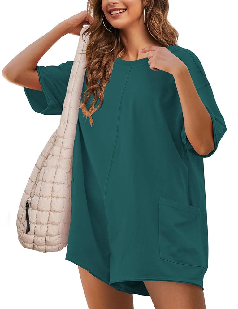 LTSCNRM Womens Tee Rompers Casual One Piece Hot Shot Oversized Overall Short Sleeve Reversible At... | Amazon (US)