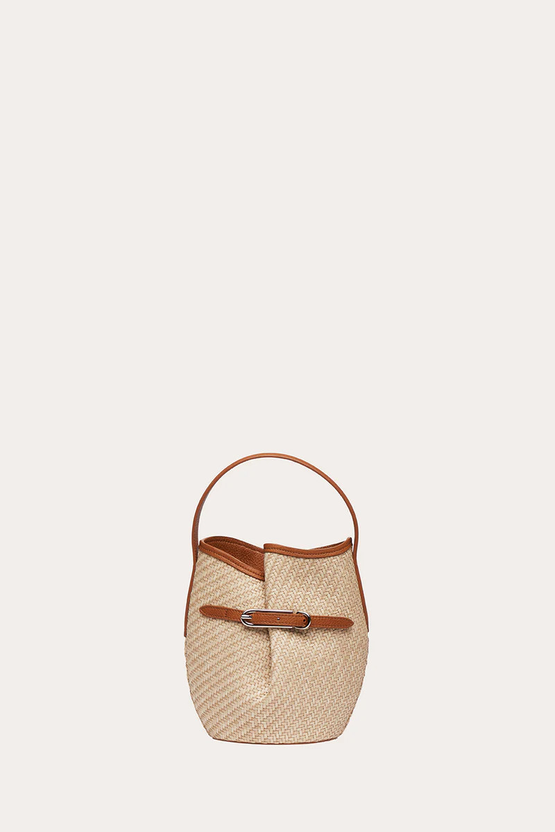 Belted Bucket Bag Mini Beige Raffia | LITTLE LIFFNER