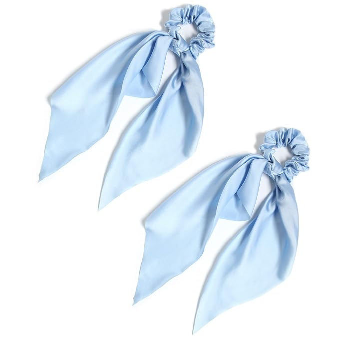 Pack of 2 Knotted Bow Hair Scrunchies Elastic Hair Scarf Hair Ties Bands Satin Hair Ribbon Scrunc... | Amazon (US)