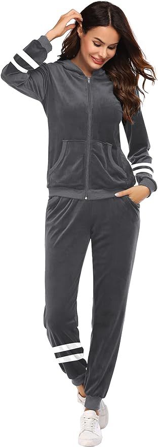 Hotouch Velour Tracksuit Womens 2 Piece Sweatshirt & Sweatpants Set Full Zip Hoodie Sweatsuit wit... | Amazon (US)