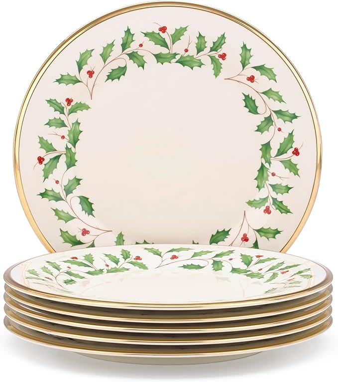 Lenox Holiday 6-Piece Dinner Plates Dinnerware Set, Service For 6, Porcelain, Dishwasher Safe, Ro... | Amazon (US)