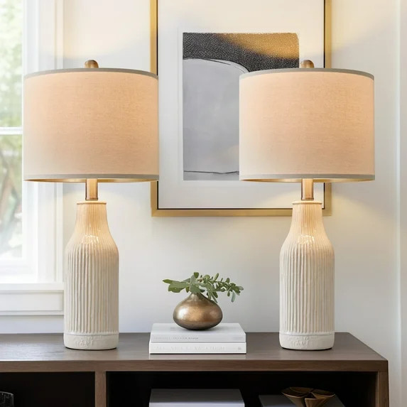 Yokila White Ceramic Table Lamps Set of 2 for Living Room Bedroom 23.25" Modern Bedside Nightstan... | Walmart (US)