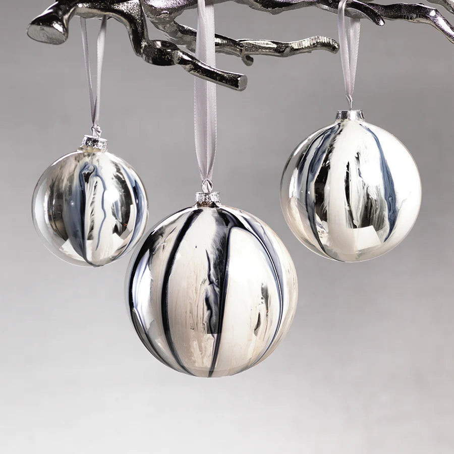 Shiny White/Silver Dripped Ornament | Modern Locke